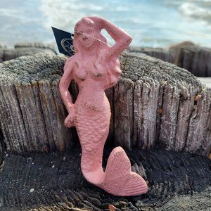 Distressed Pink Mermaid Hook Cast Iron Coastal Decor